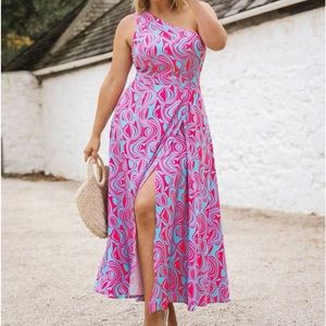 SHEIN Plus Allover Print One Shoulder Wrap Hem Dress